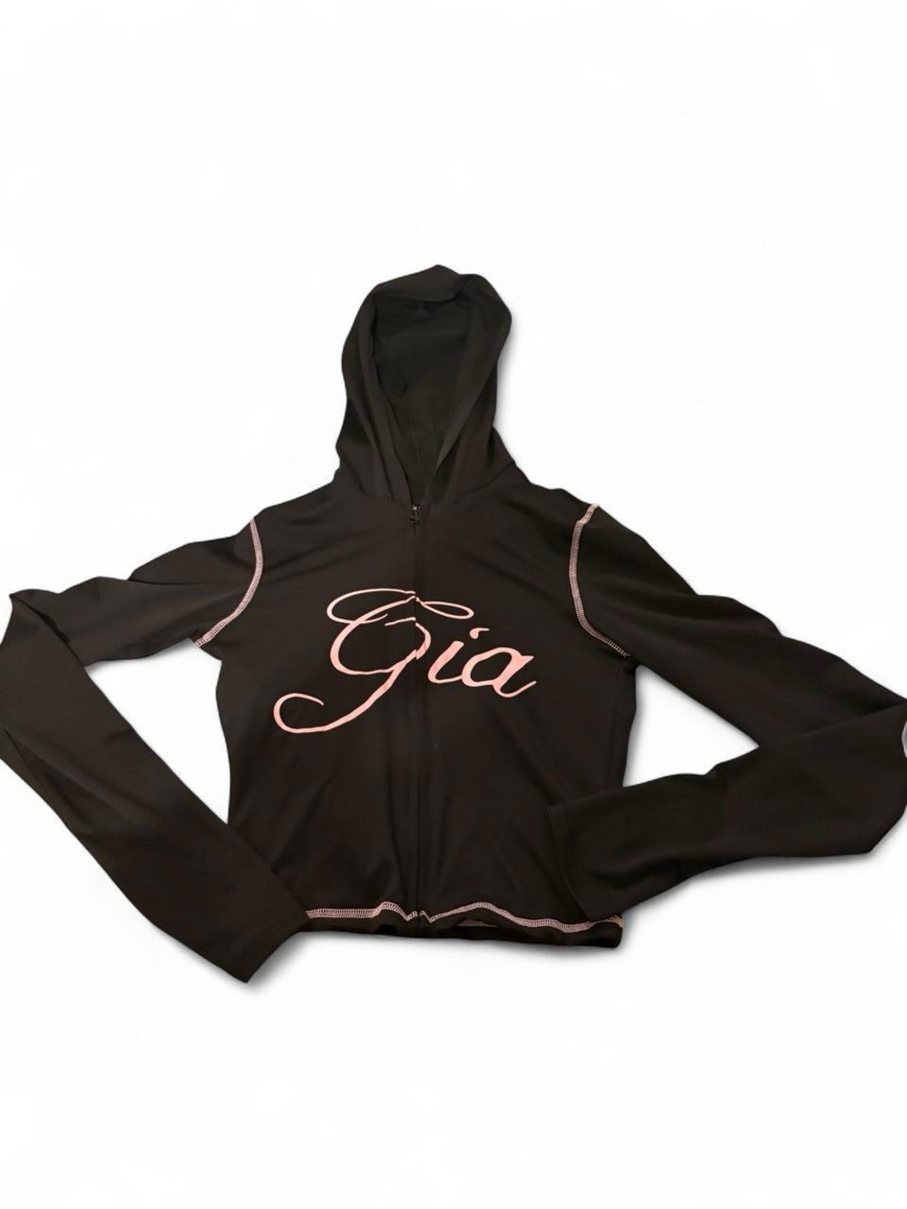 I.AM.GIA Black Hooded Zip Jacket with Pink Script